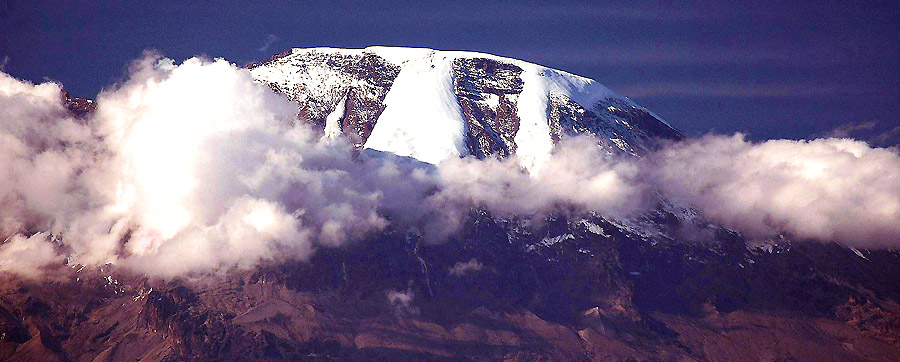 GLACIERS ON MT. KILIMANJARO FROM THE MACHAME TRAILHEAD