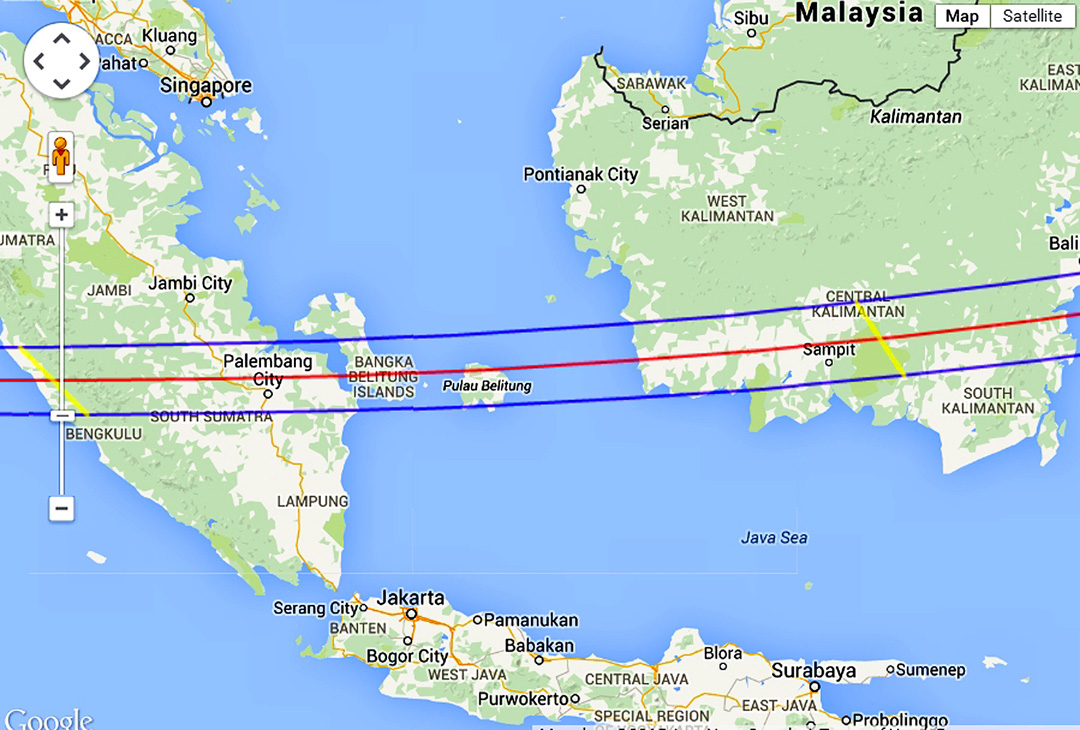 Eclipse 2016 - A14-Map of Path in Sumatra