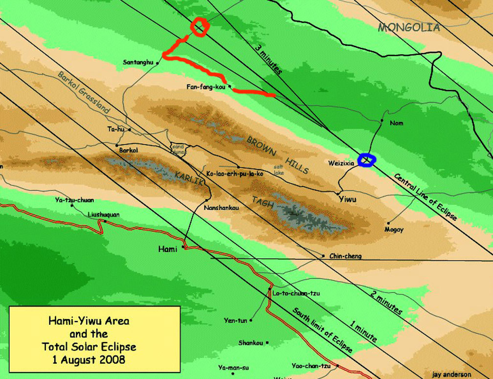 Eclipse 2008 - A48 - Map of Site in Hami-Yiwu Area