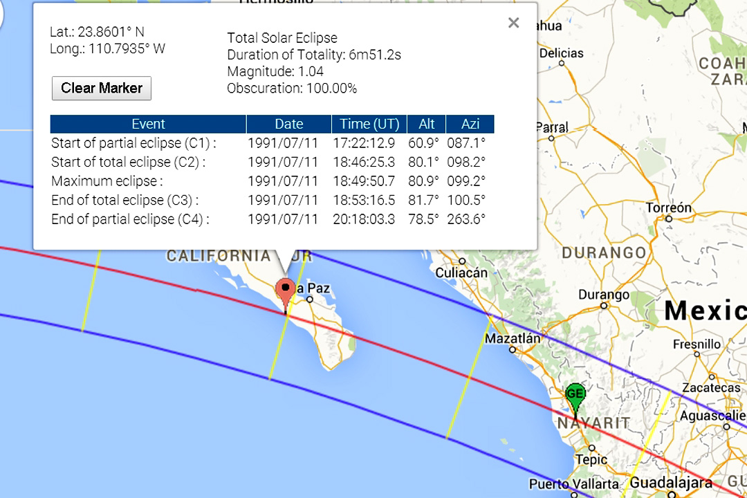 Eclipse 1991 - A08 - Path and Circumstances at Baja
