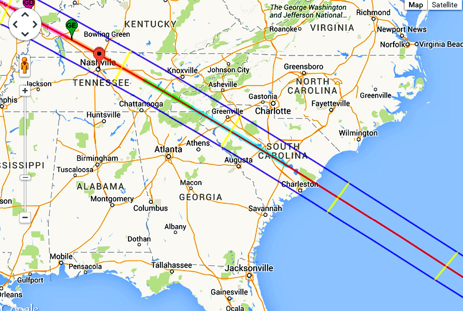 Eclipse 2017 - A16 - Path through the Southeastern USA