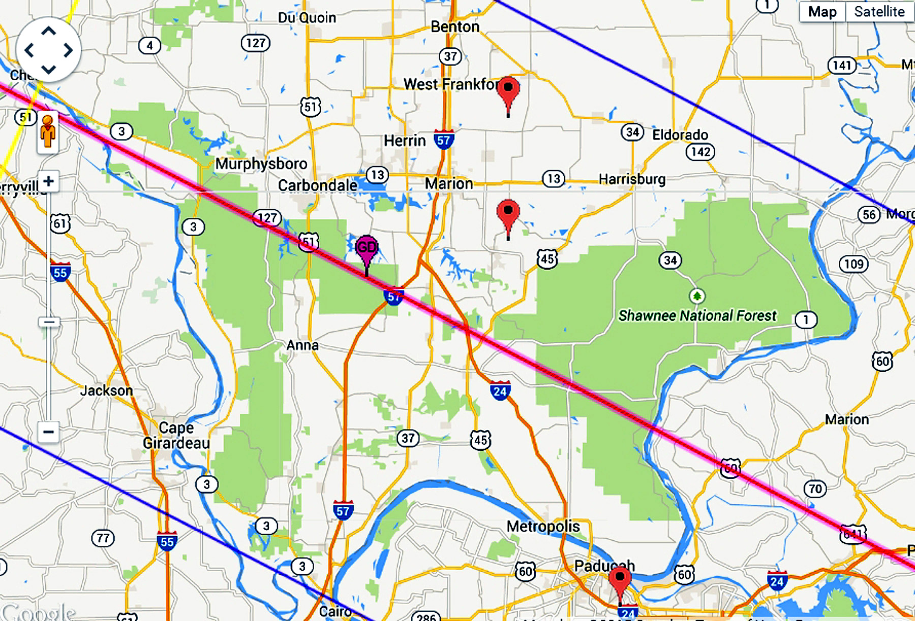 Eclipse 2017 - A68 - Path of Totality near Point of Maximum Duration - Carbondale Illinois