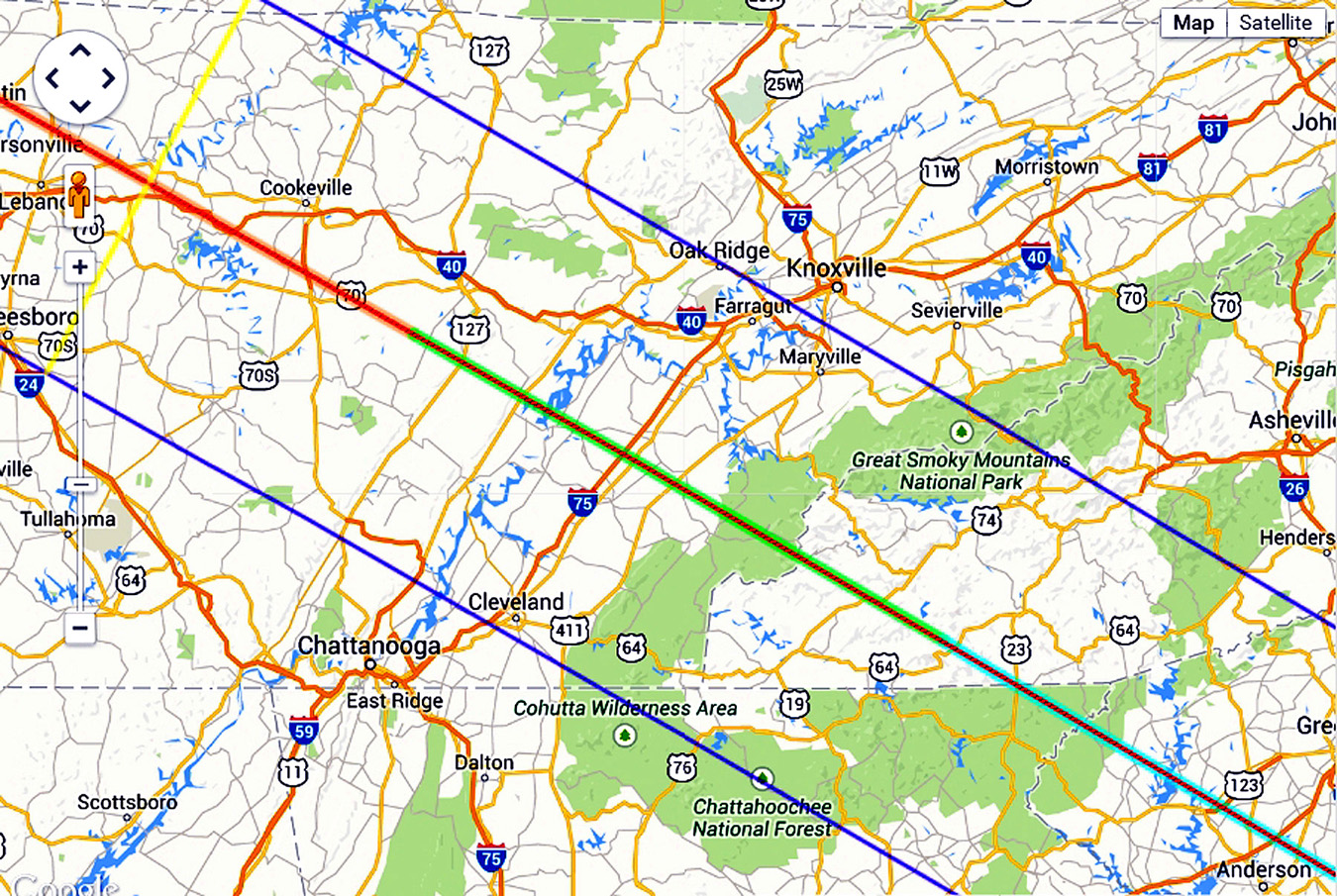 Eclipse 2017 - A80 - Path of Totality near Chatanooga and Knoxville Tennessee