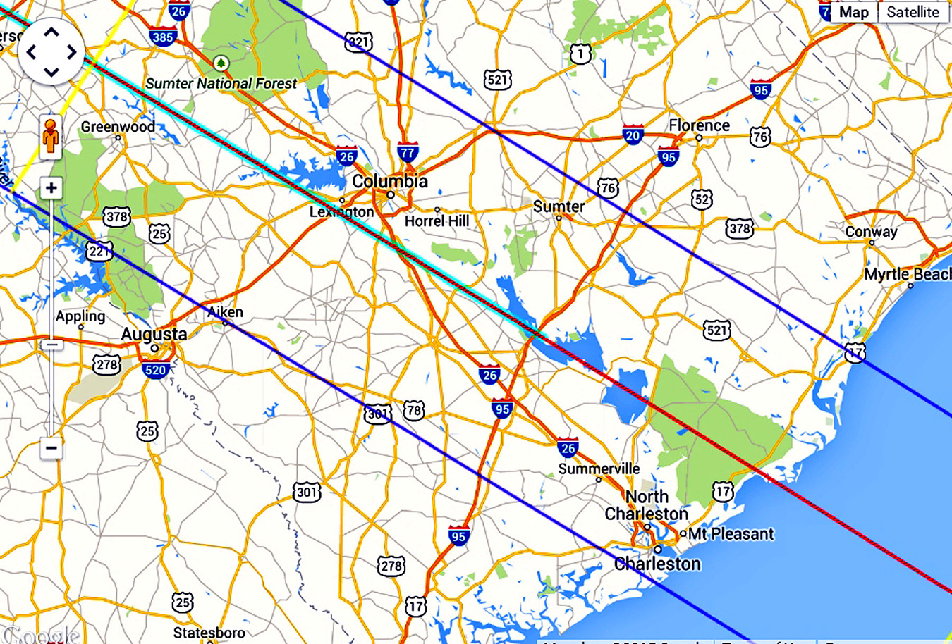 Eclipse 2017 - A86 - Path of Totality over Columbia and Charleston South Carolina
